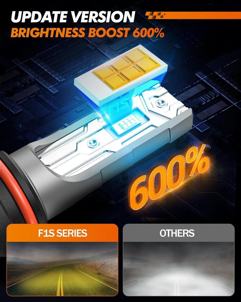 SEALIGHT مصابيح ضباب LED H10 9145 9140 برتقالية، 12000 لومن 3500K مصابيح ضوء أصفر، اختراق ضوء قوي، بديل لمصابيح الضباب الأمامية 9040 9045 للسيارات والشاحنات وSUVs، غير قطبي - Image 3